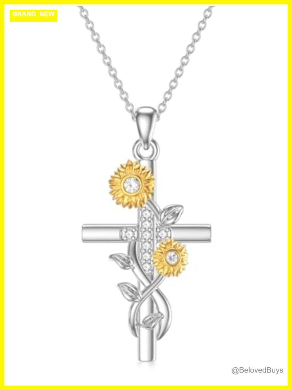 18K Gold Plated Sterling Silver Moissanite Sunflower Cross Pendant Necklace